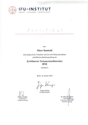 Zertifikat: Zertifizierter Testamentsvollstrecker (IFU)